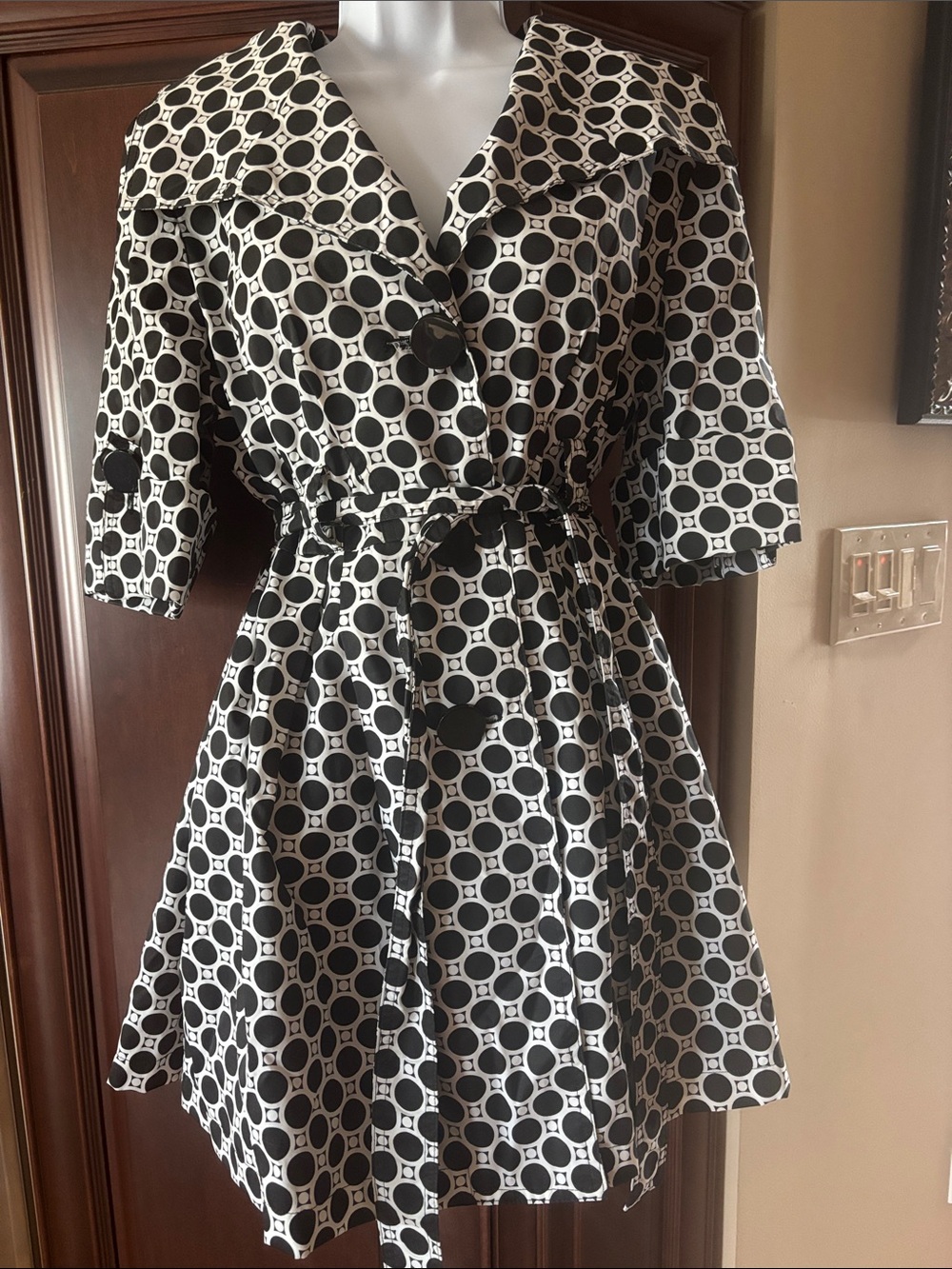 ambition Black & White Circle-Print Fit-and-Flare Mini Dress